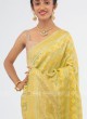 Yellow And Mehndi Green Chiffon Silk Saree